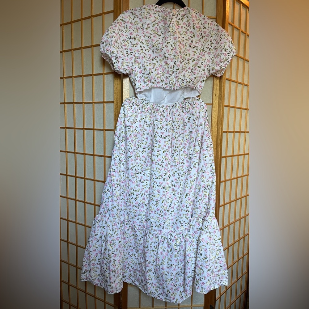 J. Crew Eden Poplin Meadow Floral Midi Short Sleeve Lower Back Cutout Dress 4 - Picture 9 of 16
